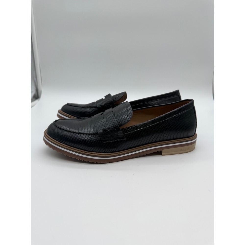 Kelly & Katie Black Lizard‎ Embossed Penny Loafers Lug Sole Flats Womens 8.5M